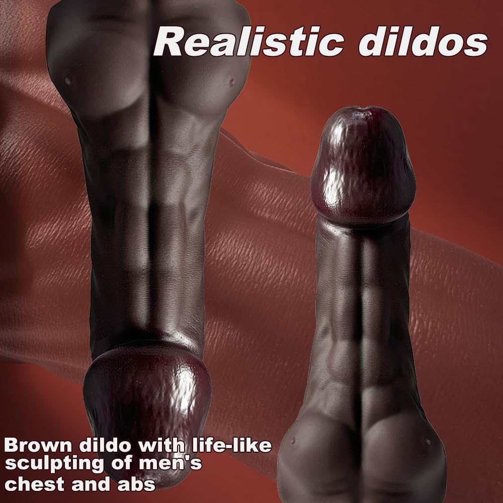 Realistic Brown Fantasy Male Abs Dildo Sex Toy, Silicone Huge Thick Dildos with Suction Cup, Curved Giant Anal Butt Plug Sex Toys for Women Men Couples Vagina Prostate Stimulation (L)