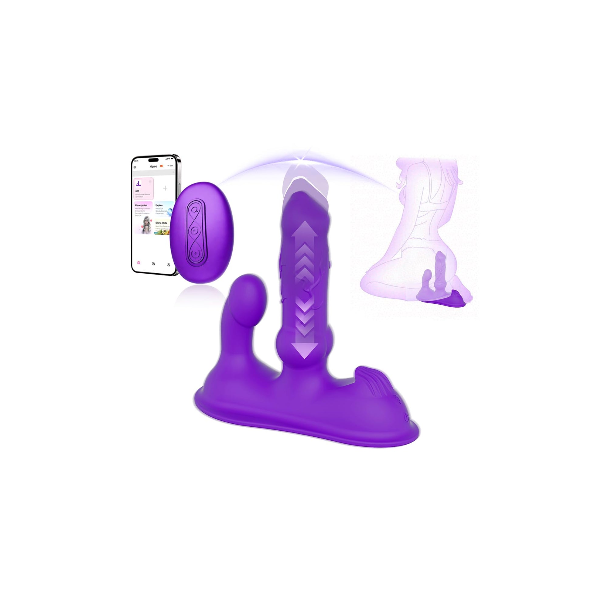 FUECHU Thrusting Dildo Vibrator for Women Couples, 10 Vibrating & 10 Thrusting Modes with APP Control, Dual Head Riding Toy Quiet G-Spot Anal Stimulator Waterproof Rechargeable Sex Toy