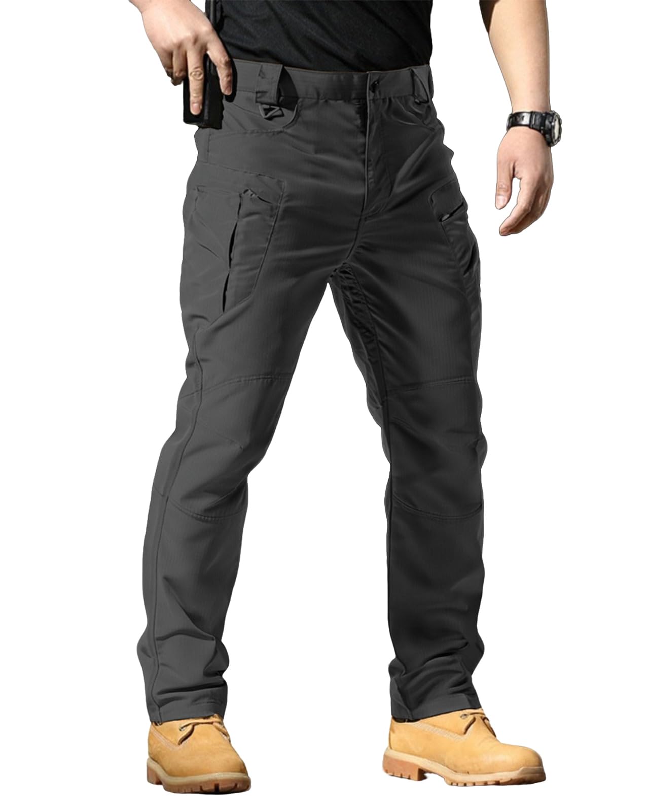 Men's Stretch Tactical Pants,Water Resistant Ripstop Cargo Pants,Lightweight Outdoor Work Hiking Pants with Pockets(No Belt)