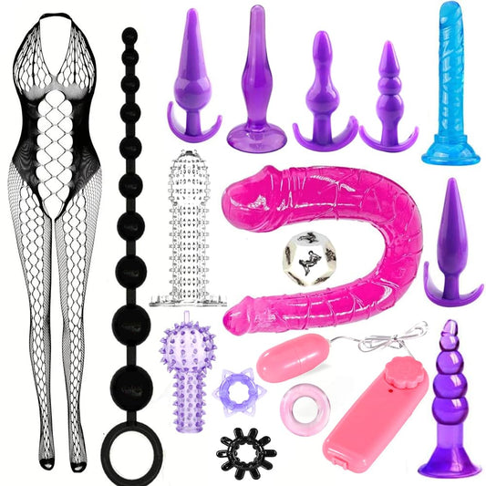 G Spot Dildo Vibrator Anal Plug Beginner Set 17 PCS Butt Plugs Sex Toy Anal Training Kit- G Spot Anal Sex Adult Toy