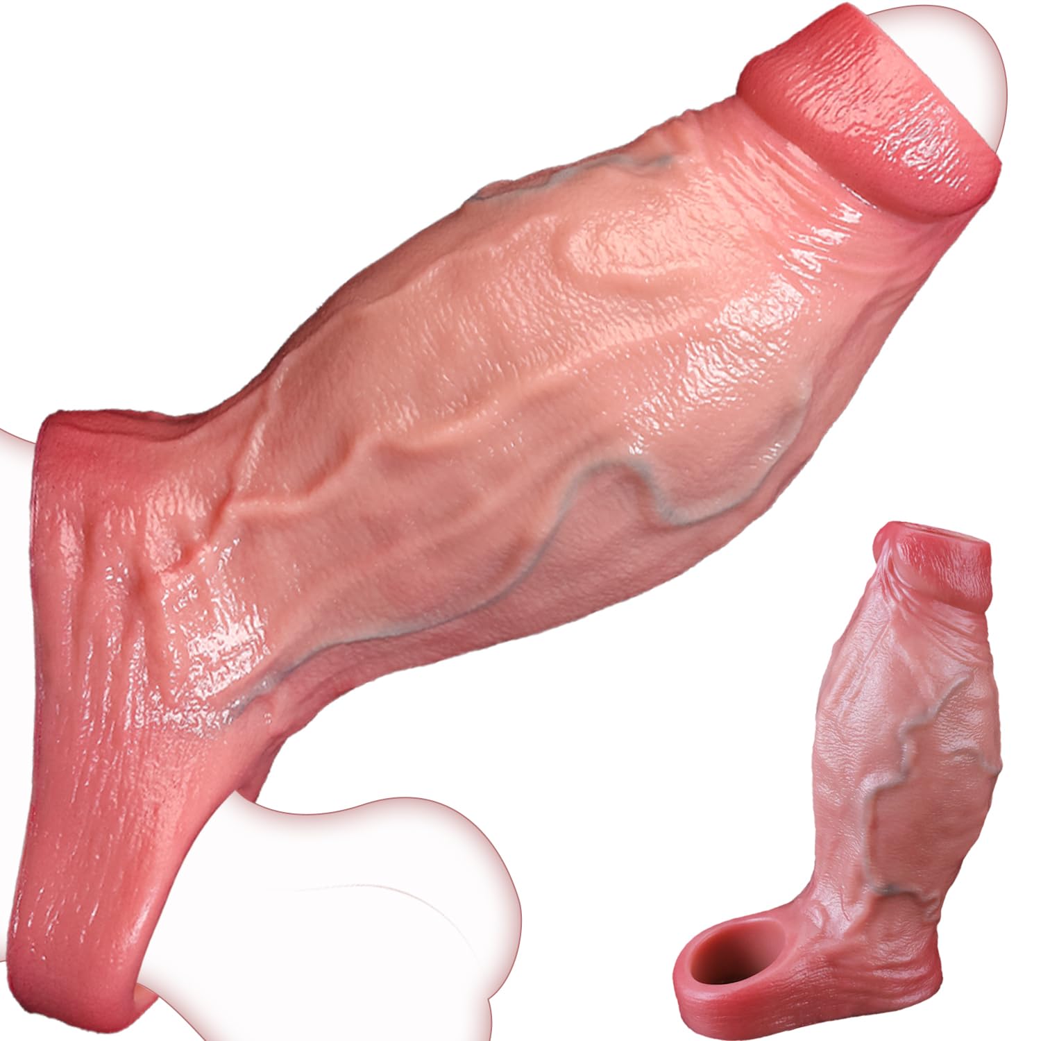 2.5'' Diameter Large Realistic Penis Sleeve,FAJACHE Reusable Cock Enlarger Extender with Thickened Elastic Penis Ring to Prolong Sex/Delay Ejaculation/Enhance Erection,Silicone Sheath Adult Sex Toys