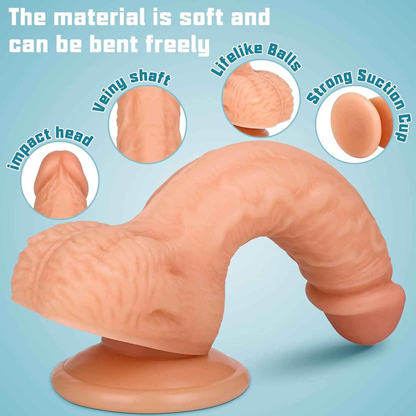Vikkiy Realistic Silicone Dildo 7.3in With Suction Cup