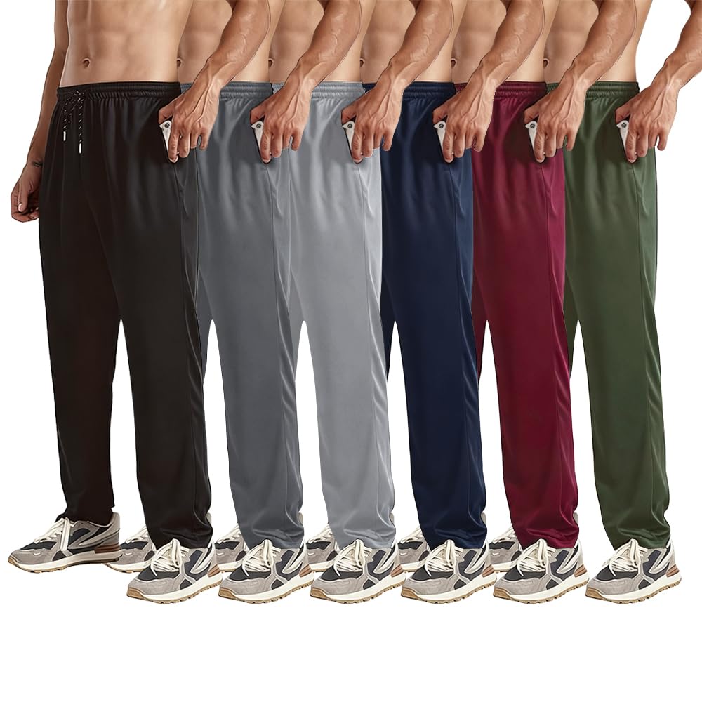 ZH 3 Pack Men's Sweatpants Open Bottom Joggers Lightweight Quick Dry Athletic Pants with Pockets for Workout & Lounge