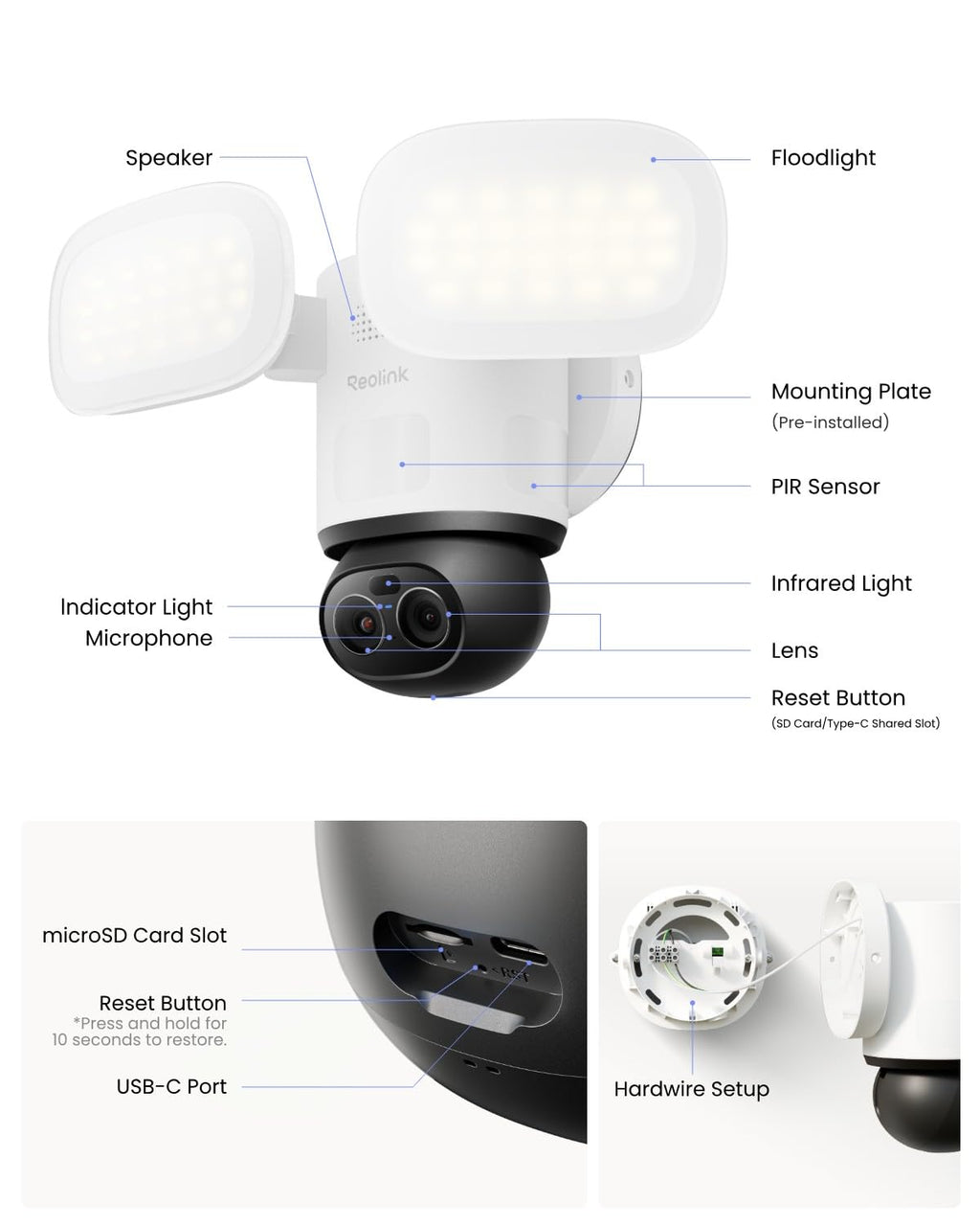 REOLINK TrackFlex Floodlight WiFi, 4K Dual-Lens Floodlight Camera, 3000 Lumens, 360° PTZ 6X Hybrid Zoom, Auto-Tracking, Privacy Focused Local AI Video Search & Storage, Dual-Band Wi-Fi 6, AC Hardwired