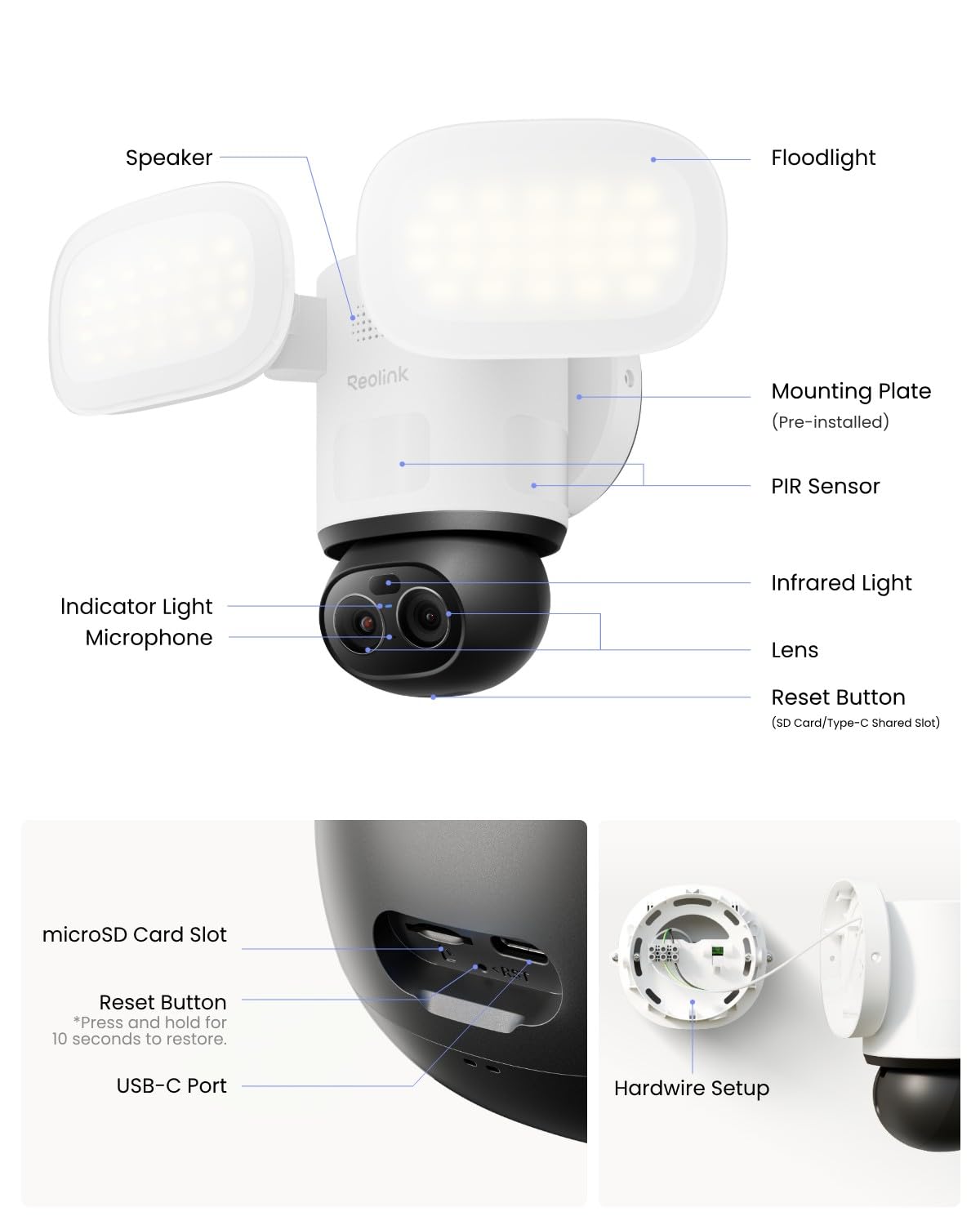 REOLINK TrackFlex Floodlight WiFi, 4K Dual-Lens Floodlight Camera, 3000 Lumens, 360° PTZ 6X Hybrid Zoom, Auto-Tracking, Privacy Focused Local AI Video Search & Storage, Dual-Band Wi-Fi 6, AC Hardwired
