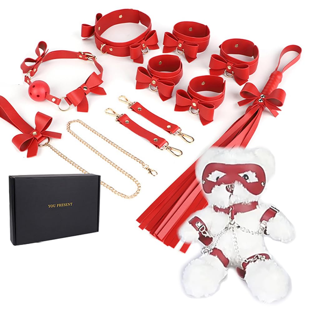 BDSM Sets Adult Toys Bondage Restraints Couples Sex Toys Bear Whip apertural Plug Handcuffs Footcuffs New Sex Games Sex Bondage red.