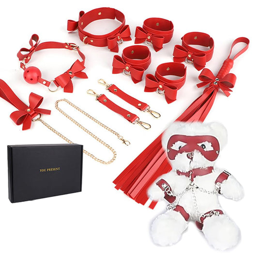 BDSM Sets Adult Toys Bondage Restraints Couples Sex Toys Bear Whip apertural Plug Handcuffs Footcuffs New Sex Games Sex Bondage red.