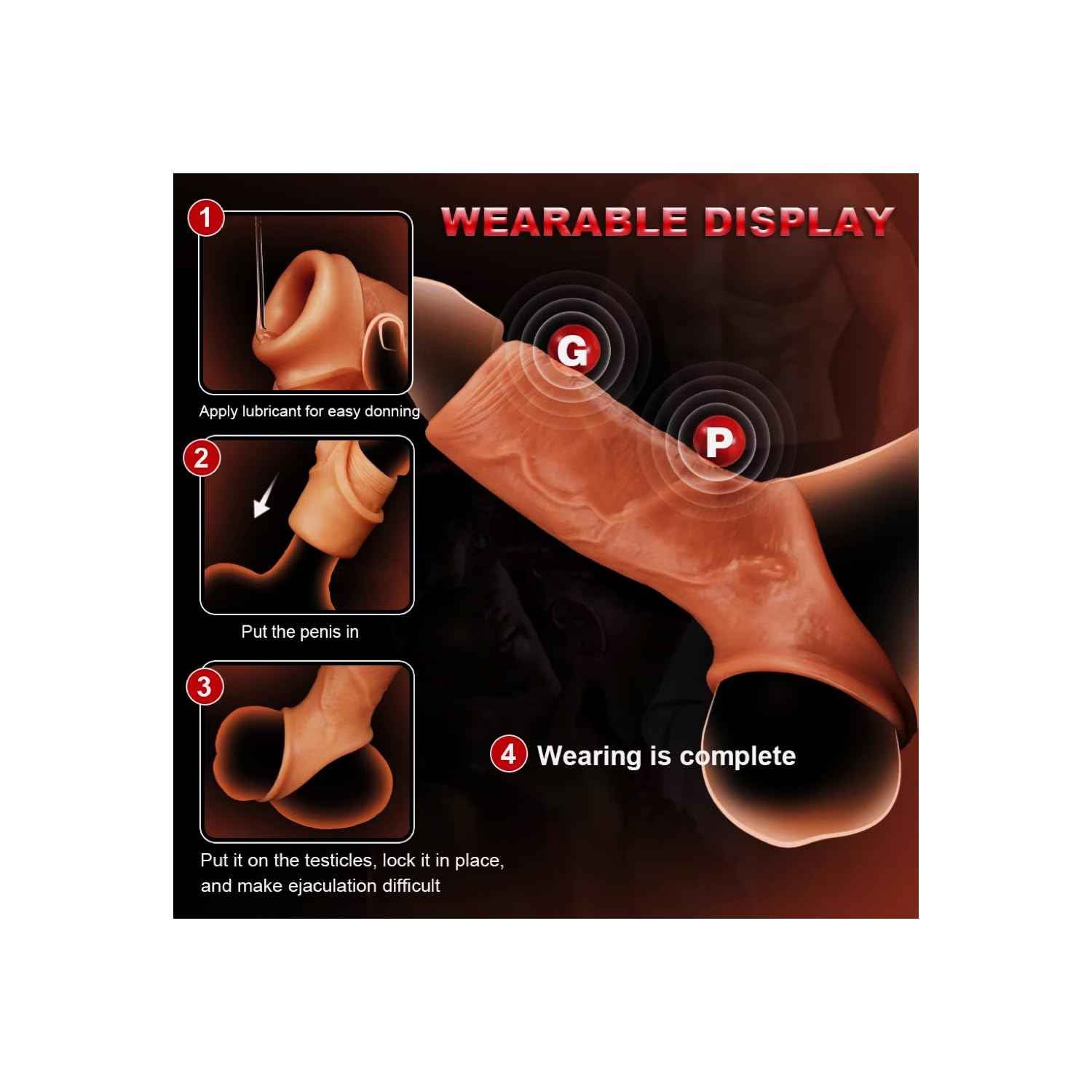 Realistic Cock Sleeve Penis Enlargers for Men Opened Penis Sleeve Delay Ejaculation Pennis Extender Stronger Erection Enhancement for Male Sex Toys Penis Stretcher Dick Enlarger Girth Enhancer