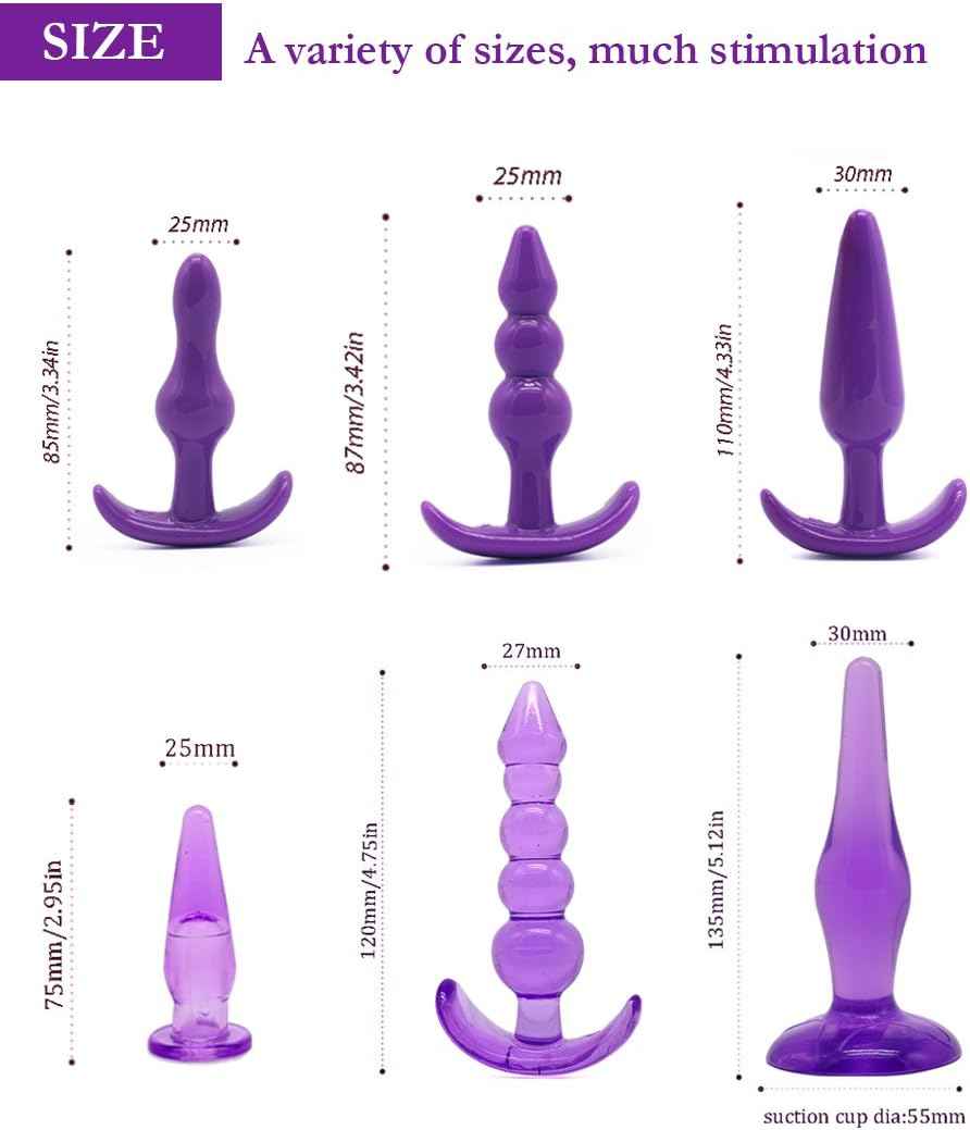 YiFeng 6PCS Anal Trainer Kit Butt Plugs Beginner Set Silicone Prostate Massager (Purple)
