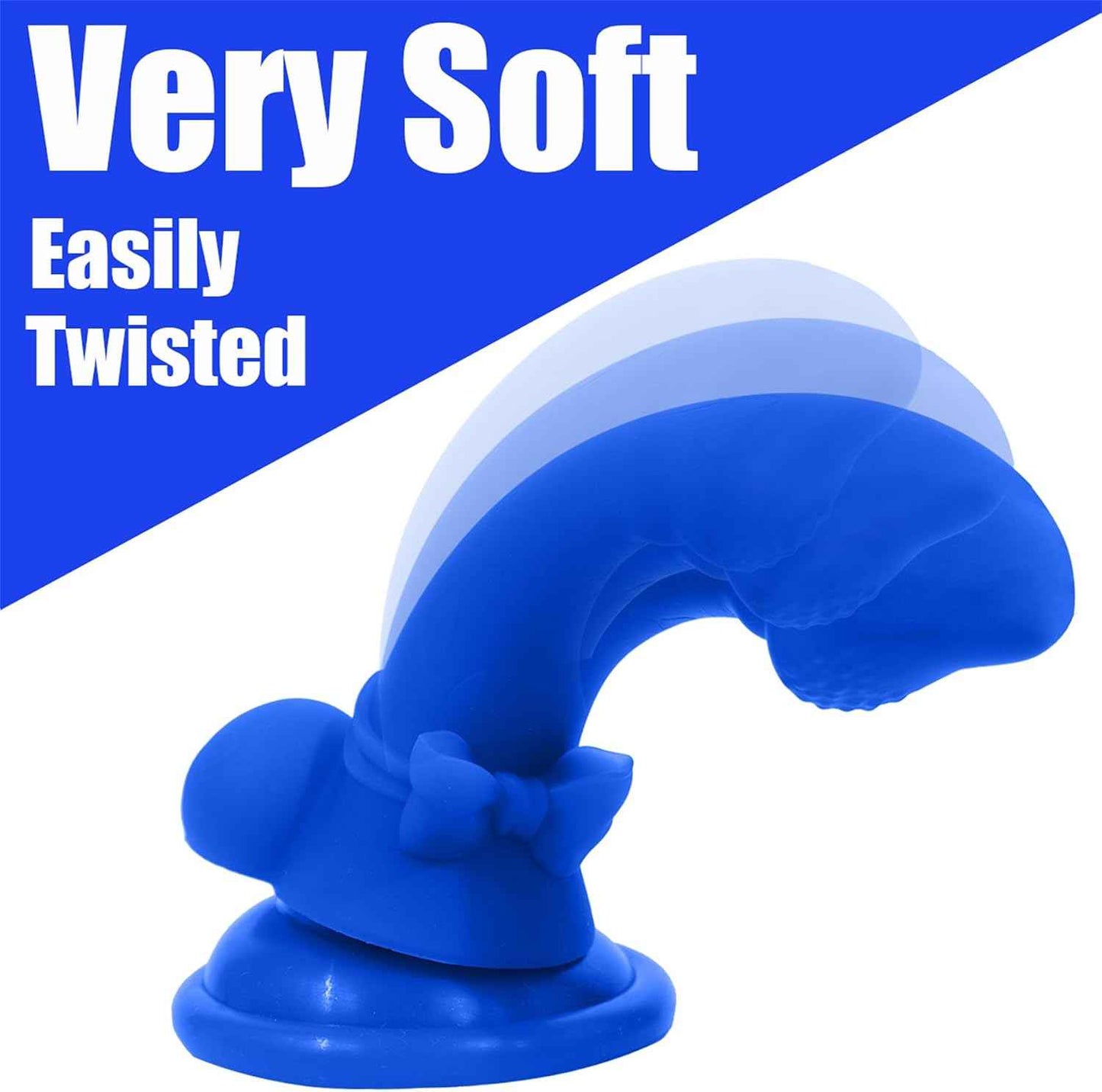 Realistic Soft Dildo for Beginners, Small Silicone Bow Dildo with Strong Suction Cup, Realistic Penis for G-Spot Fantasy Monster Dildos Sex Toys for Women and Couple 5.7" (Blue)