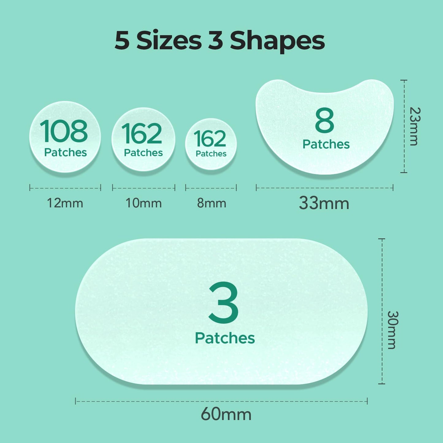 TKTK Chin Pimple Patches (100 Count 6 Sizes), XL Contoured Hydrocolloid Chin Patch 62x42 mm, Large Acne Patch for Face Blemishes Zit Breakouts, Maximum Absorption Overnight Stickers