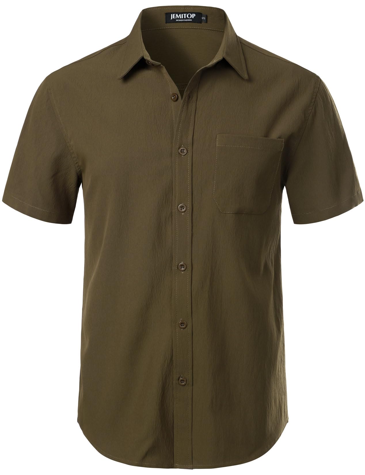 JEMITOP Men's Stretch Wrinkle Free Short Sleeve Texture Shirt Lightweight Summer Button Down Shirts for Beach Vacation