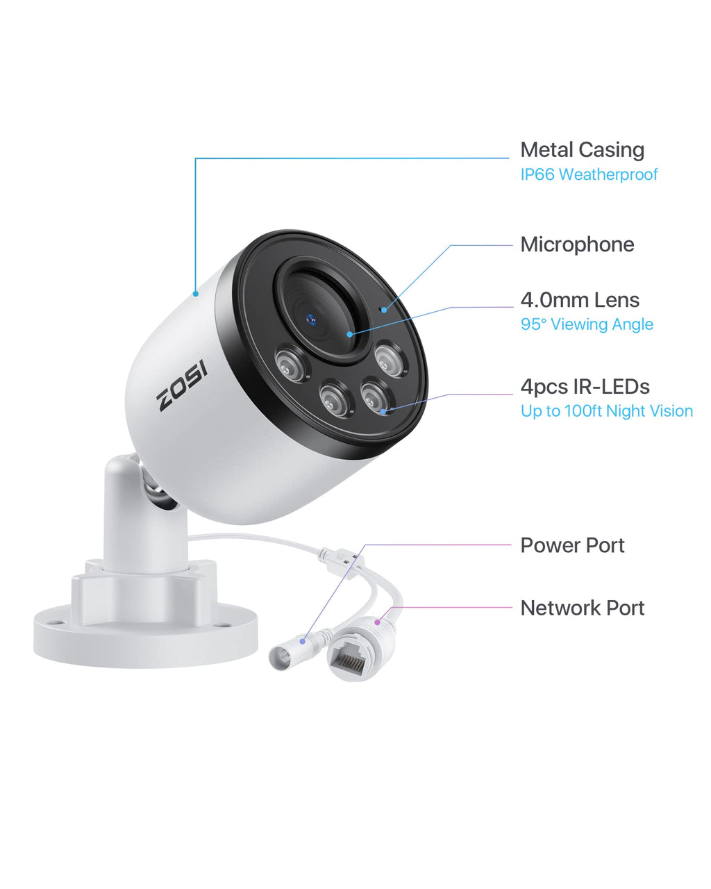 ZOSI 4K PoE Security Camera System, 8MP Indoor Outdoor Wired Cameras with Audio, Smart Person Vehicle Detection, Night Vision, for Home 24/7 Recording