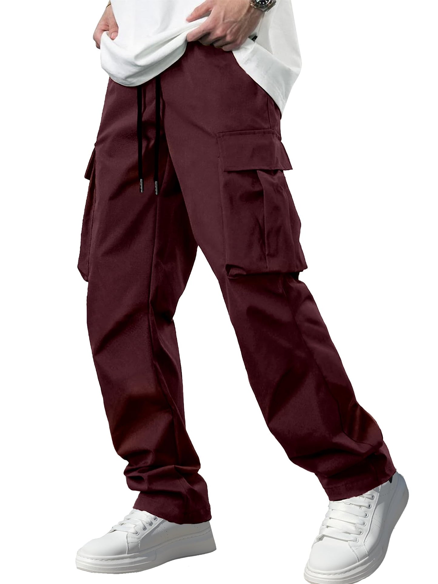 Comdecevis Men's Casual Cargo Pants Workout Joggers Stretch Sweatpants Hiking Drawstring Tactical Pants with Multi Pockets