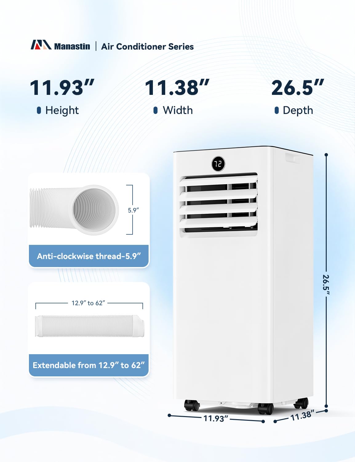 Manastin 8000 BTU Portable Air Conditioner, 4-in-1 AC Unit with Sleep, Cool, Dehumidifier & Fan, Cools up to 350 sq.ft, Remote Control, 24H Timer & Window Mount Kit, Bedroom
