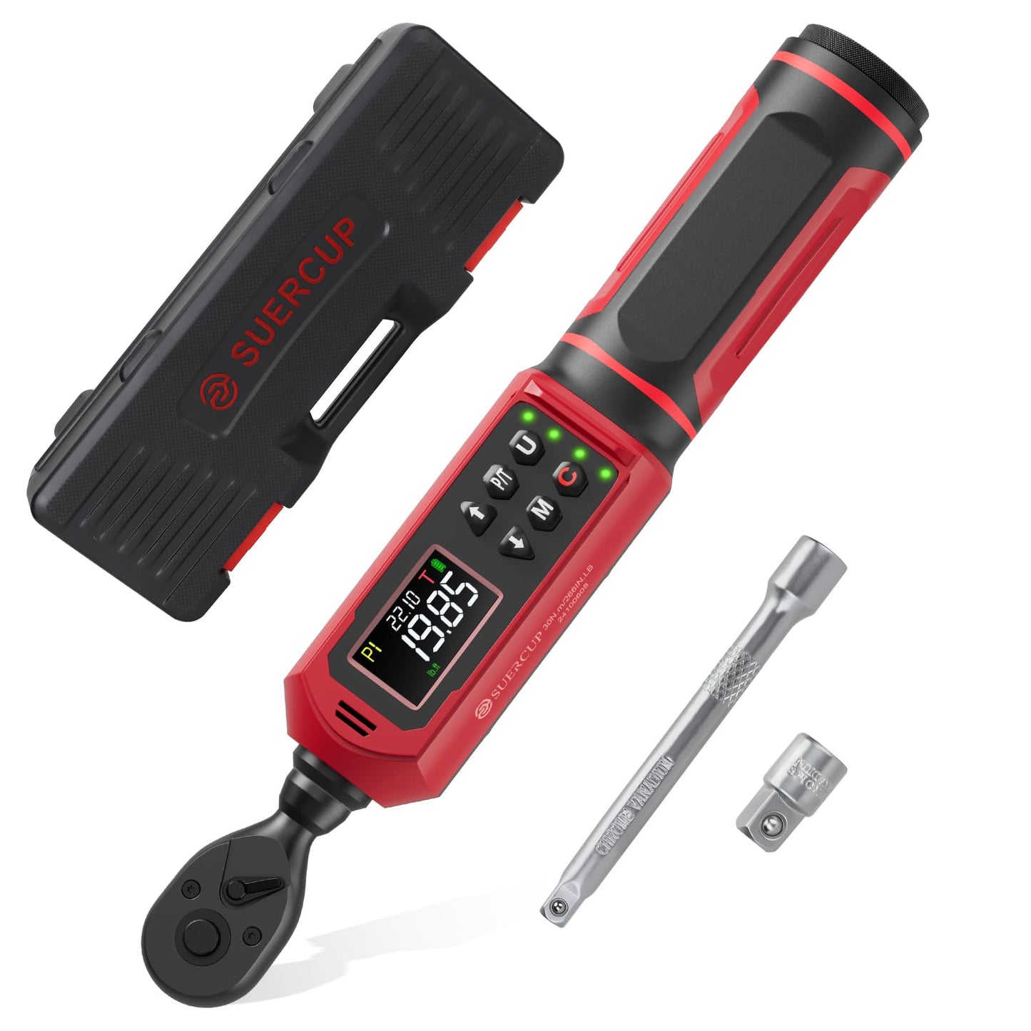 SUERCUP Digital Torque Wrenc ±1% Accuracy with Vibration, Buzzer,LED Notification and Five Units of Measure, for Car,Motorcycle Repair, DIY
