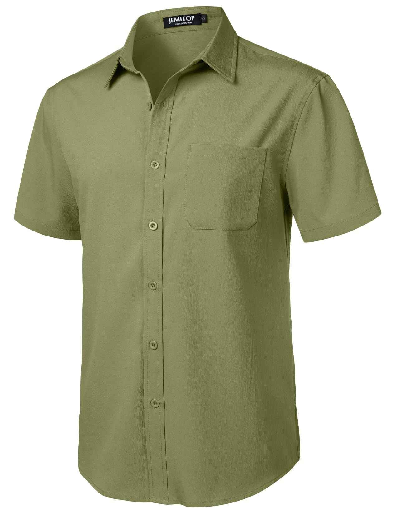 JEMITOP Men's Stretch Wrinkle Free Short Sleeve Texture Shirt Lightweight Summer Button Down Shirts for Beach Vacation