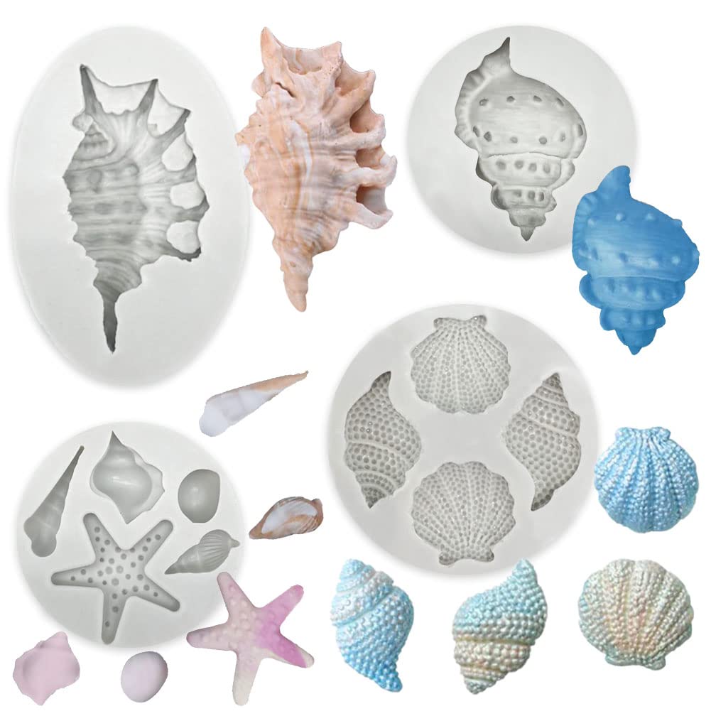 Marine Theme Cake Fondant Silicone Mold Seashell Conch Starfish Coral Baking Molds for DIY Cake Decoration Chocolate Candy Polymer Clay Crafting Projects…