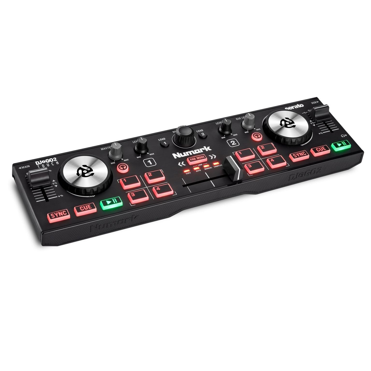 Numark DJ2GO2 Touch Compact DJ Controller with 2 Decks, Mixer,