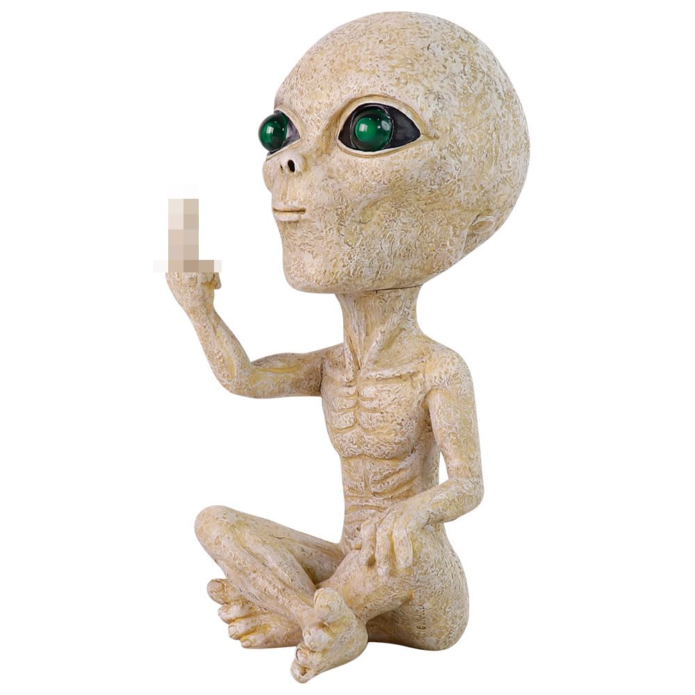 Lopoti Solar Light Alien Statues Sculpture，Funny UFO Extraterrestrial Figurine for Home Garden Yard Art Outdoor Decoration.