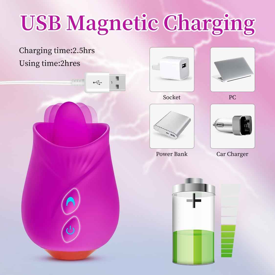 Generic Rose Vibrator 10 Speed Silicone Clitoral Suction Toy Purple