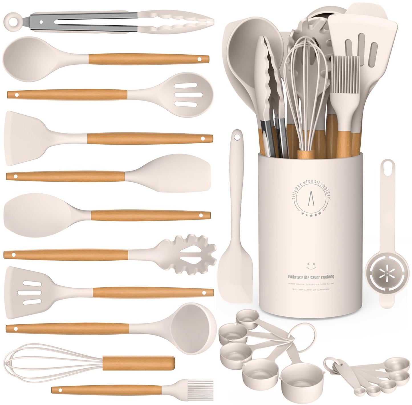 Dishwasher Safe Large Silicone Cooking Utensils Set - Heat Resistant Silicone Kitchen Utensils for Cooking, Spatula Sets, Kitchen Utensil Gadgets for Non-Stick Cookware, BPA FREE (Grey)