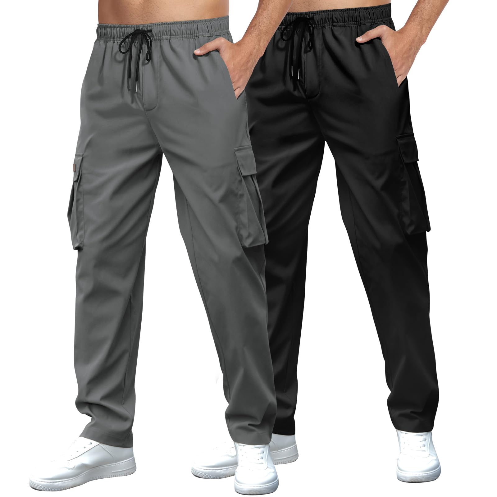 Mancozy Men's Casual Cargo Sweatpants Waist Drawstring Joggers Tactical Loose Fit Pants for Men with Multi Pockets