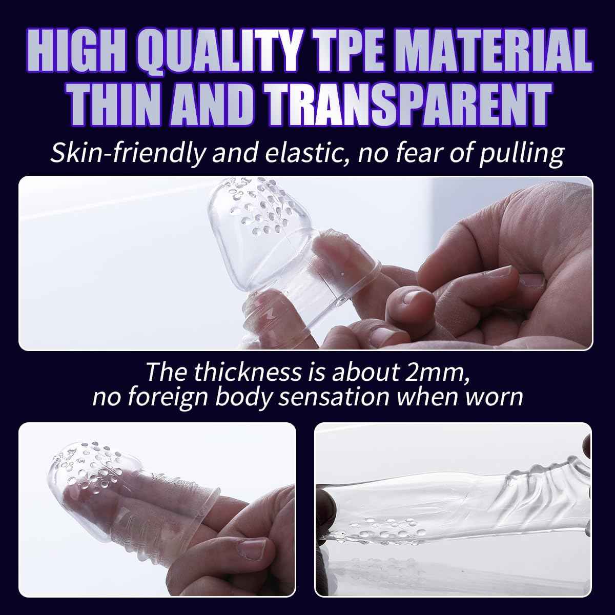 2 Pcs Reusable Clear Penis Sleeve, Soft Phimosis Stretcher Glans Condom with Large Particles,CockSleeve for Men Delay Ejaculation,Girth Enhancer Sleeve G Spot Stimulator,Adult Toys for Men and Couples