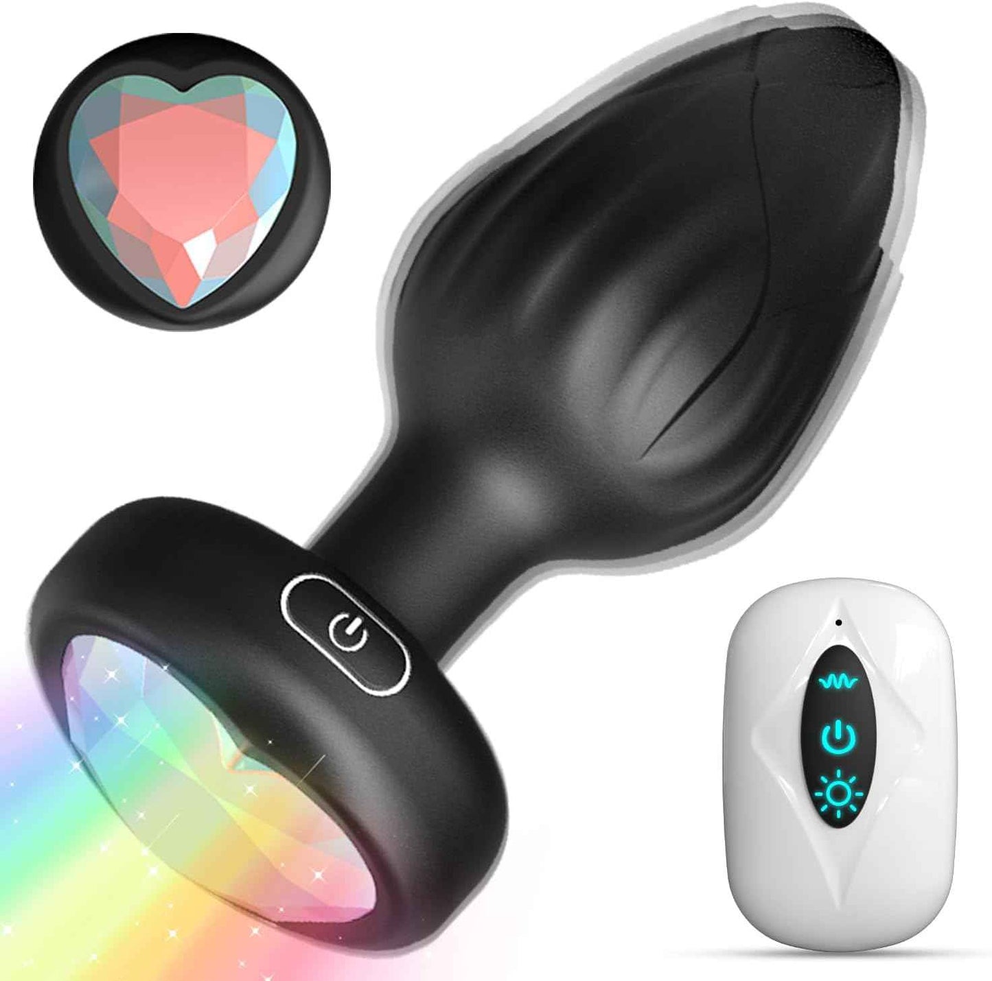 Anal Plug Adult Sex Toys - 10 Modes Vibrating Butt Plug with Crystal Diamond Colours Light Up Base Remote Control Vibrators, Prostate Massager for Men Women, Couples
