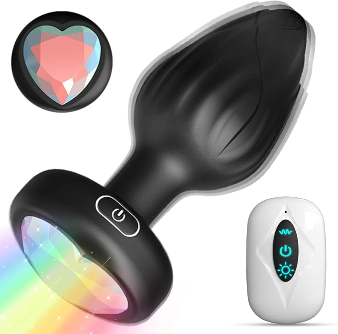 Anal Plug Adult Sex Toys - 10 Modes Vibrating Butt Plug with Crystal Diamond Colours Light Up Base Remote Control Vibrators, Prostate Massager for Men Women, Couples