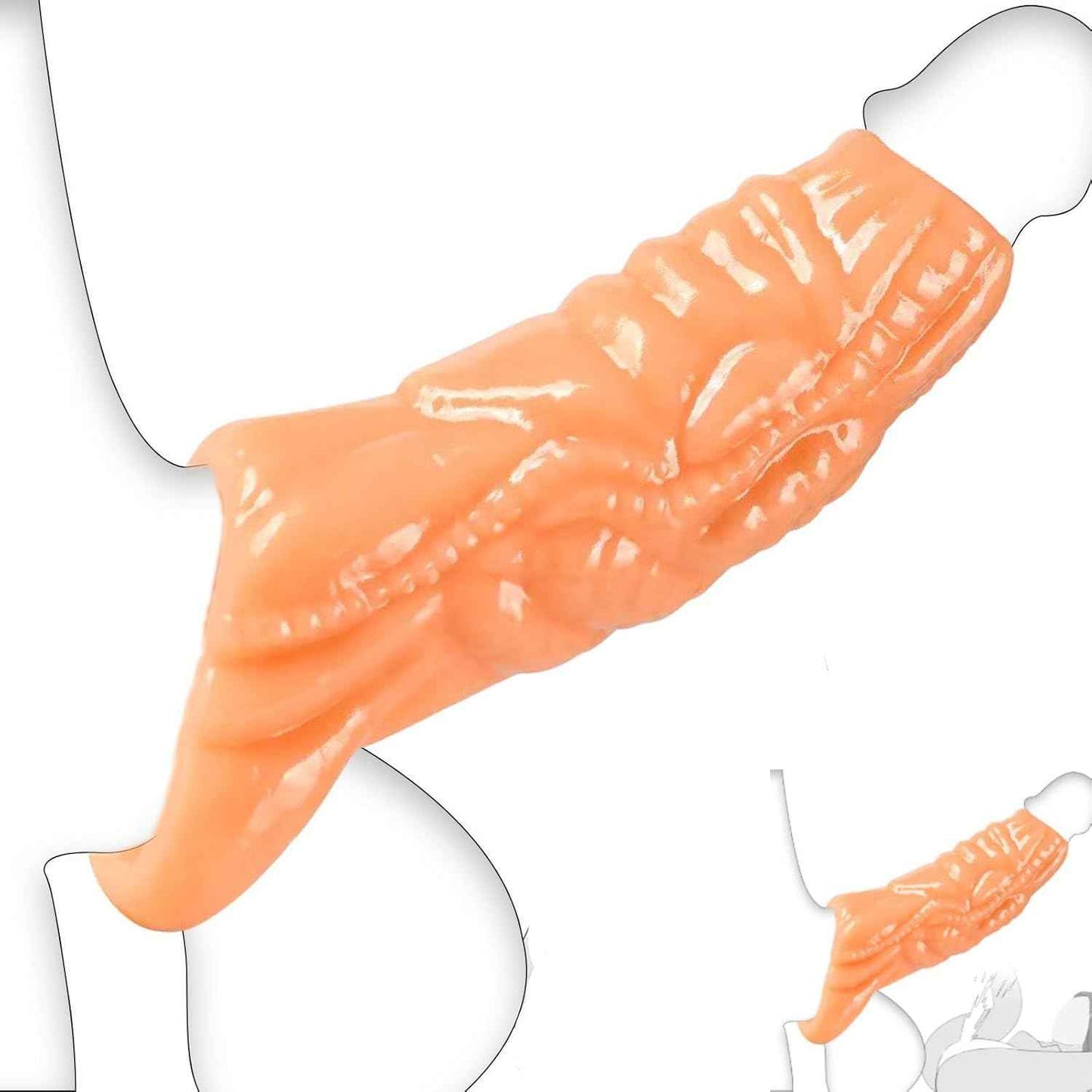 Monster Penis Sleeve with 3 Textures, Girth Enhancer for Men, Soft Silicone Cock Extender, Reusable Penis Sheath for Enlarge & Delay, Realistic Veins Sex Toys for Couples