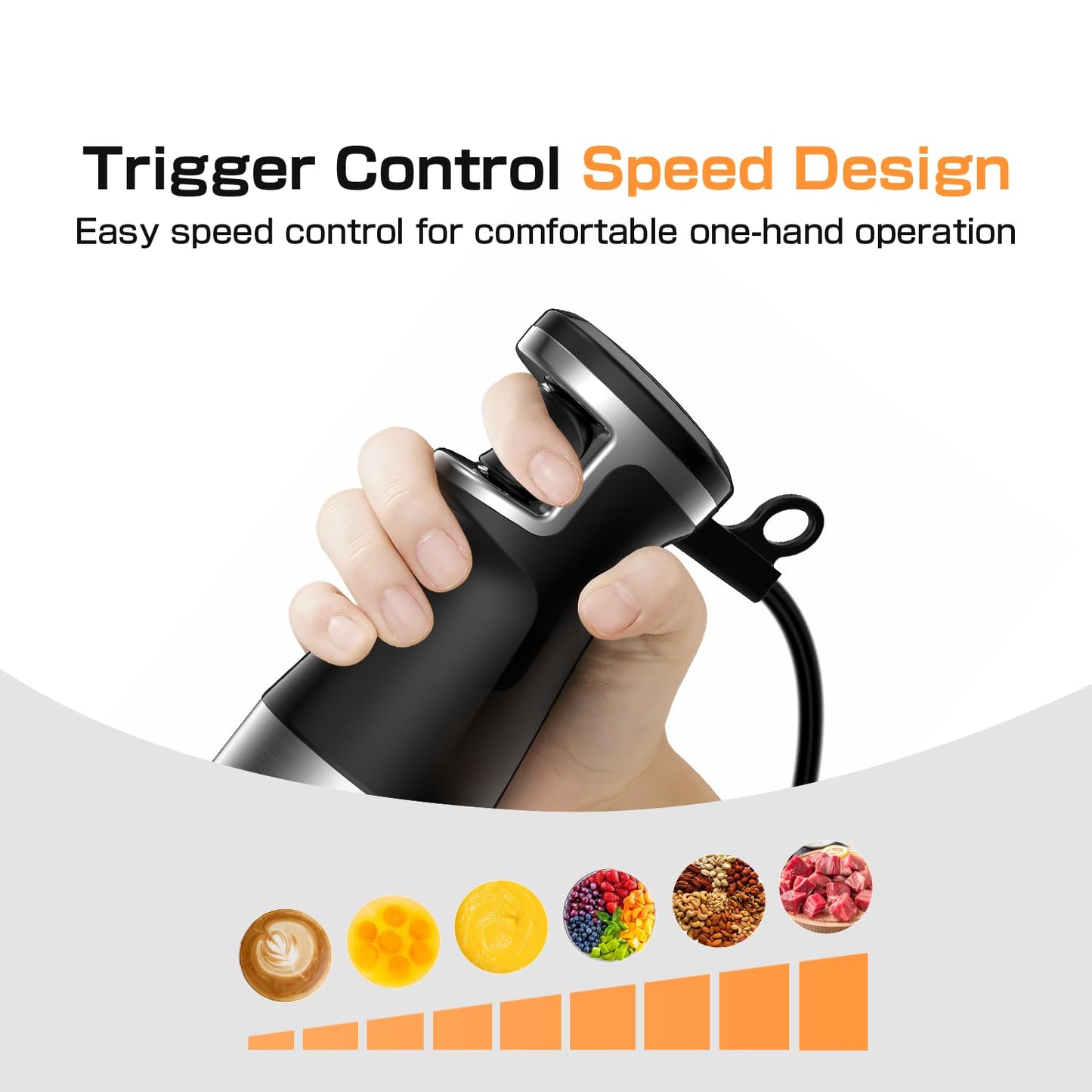 Turelar Immersion Blender Handheld Corded Hand Blenders Set 1100W, Trigger Variable Speed 5 in 1 Stick Emulsifier with Chopper, Whisk and Frother for Soup, Baby Food and Smoothies