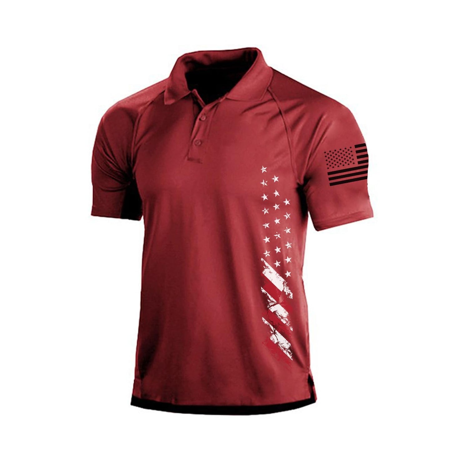 H HYFOL Short Sleeve Polo Shirts for Men Graphic Stretch Casual American Patriotic Raglan Golf Polos for Men