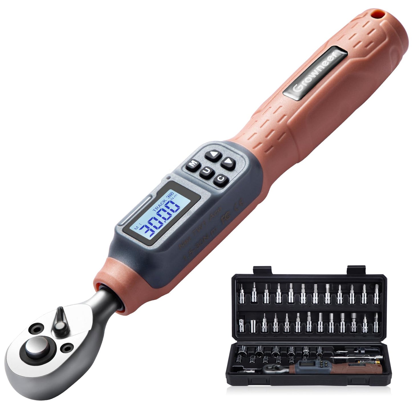 GROWNEER Digital Torque Wrench Set, Inch Pound Torque Wrench with Buzzer & LED Indicator, Electronic Wrench Set with Bits & Sockets