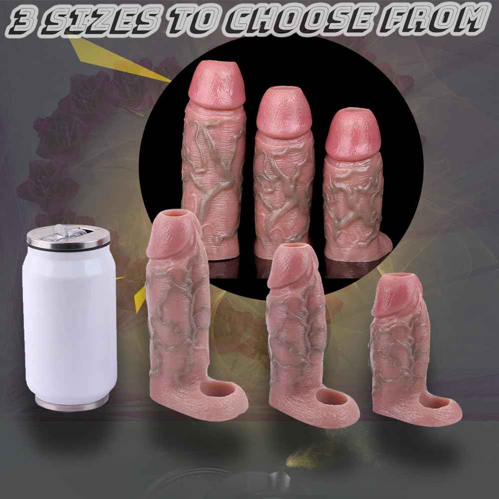 Realistic Hollow Penis Sleeve Enlargement Thick Soft Silicone Cock Ring Sleeve 6-4.5 Inch Penis Enlarger Sheath Can Choose Girth Enhancer Sleeve for Men Penile Extender Adult Couples Sex Toys