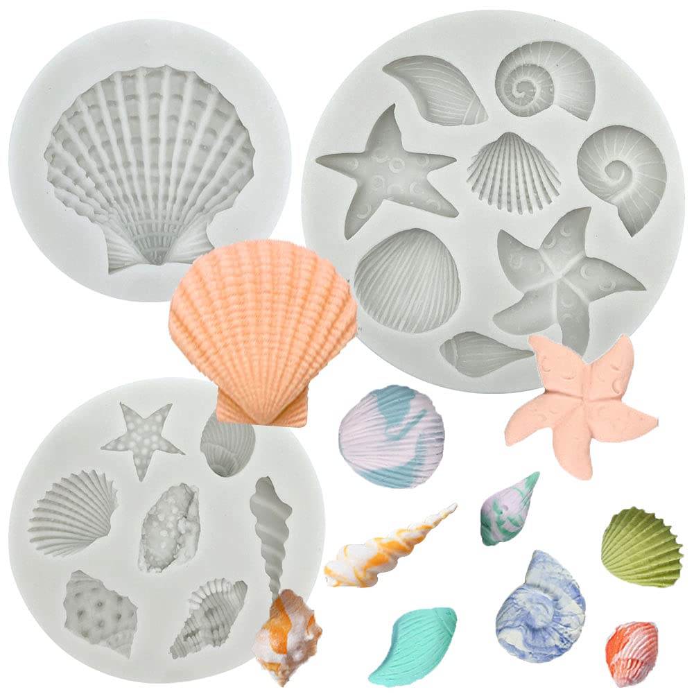 Marine Theme Cake Fondant Silicone Mold Seashell Conch Starfish Coral Baking Molds for DIY Cake Decoration Chocolate Candy Polymer Clay Crafting Projects…