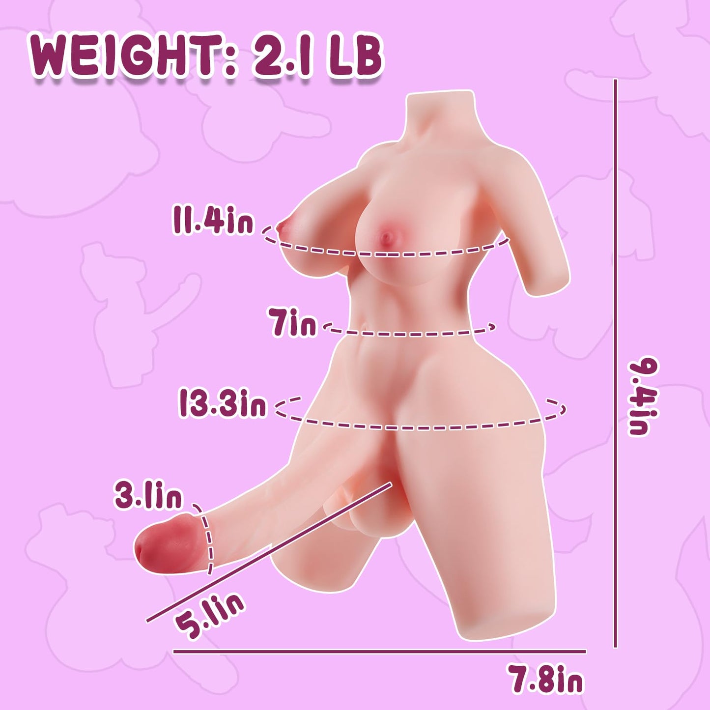 Clarerupt Shemale Sex Doll Trans FUTA Sex Toy for Men, Small Mini Dildo Pocket Pussy with Boobs and Ass, Shemale Torso Sex Dolls for Men Gay Sex