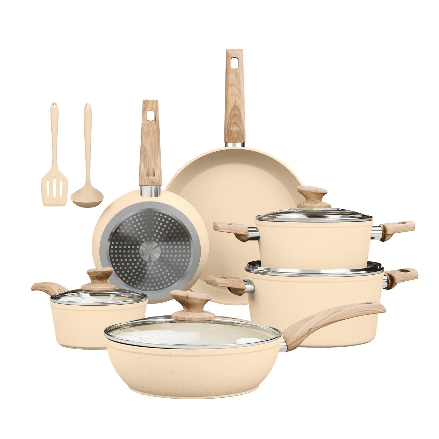 Induction Kitchen Cookware Sets - 12 Piece Cooking Pan Nonstick Set, Granite Black Pots and Pans Set