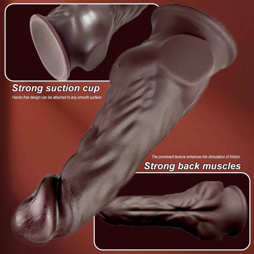 Realistic Brown Fantasy Male Abs Dildo Sex Toy, Silicone Huge Thick Dildos with Suction Cup, Curved Giant Anal Butt Plug Sex Toys for Women Men Couples Vagina Prostate Stimulation (L)