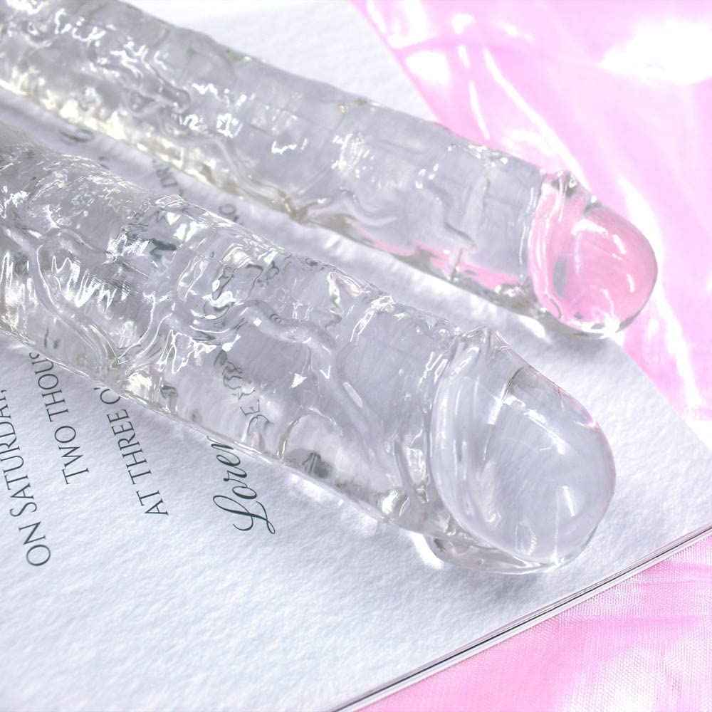 11.8 inches Double Dildo Crystal Realistic Anal Long Dildo Penis with Veins and Glans for Women/Men/Lesbian