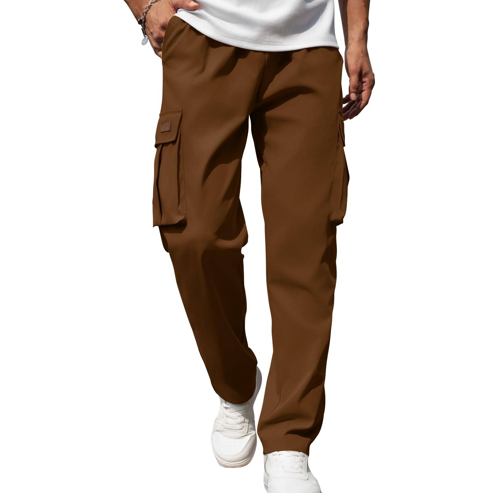 Mancozy Men's Casual Cargo Sweatpants Waist Drawstring Joggers Tactical Loose Fit Pants for Men with Multi Pockets