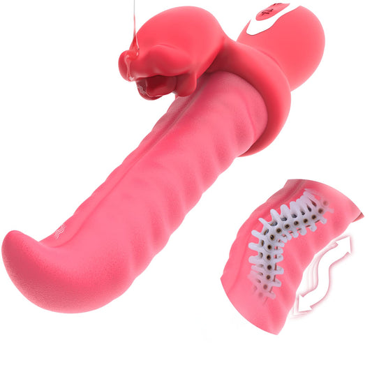 Tongue Vibrator Sex Toys for Women, Thrusting Undulating Vibrators Dildo with 10 Thrustion Wiggling & Vibration Modes, Move Sinuously G Spot Clitoral Stimulator Rose Toy for Couples Pleasure