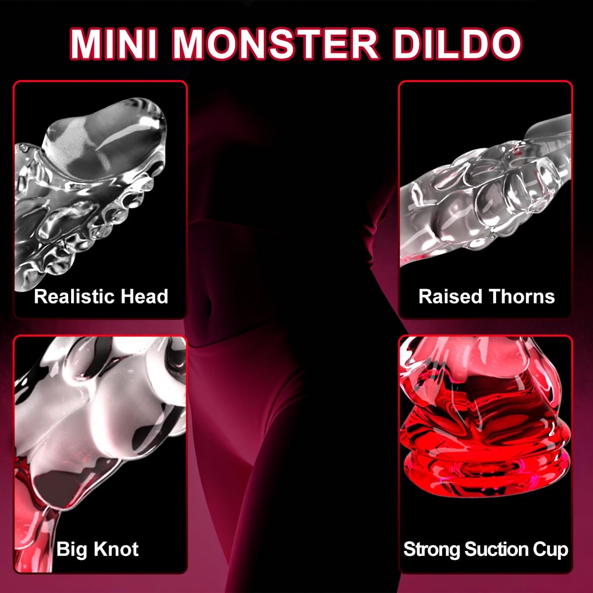 Dragon Dildo, 6.7'' Monster Dildo with Strong Suction Cup, Jelly Clear-Red Gradient Dildos Fantasy Anal Plug Animal Tentacle Dildos Adult Toys for Beginner Unique Valentine's Day Gifts for Him Her