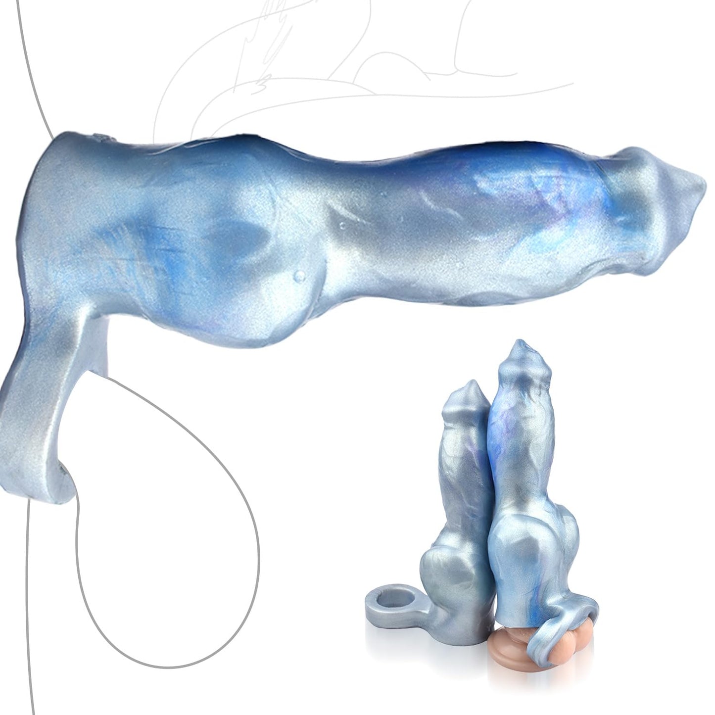 Dog Penis Sleeve Enlargement for Men, 8inch Soft Silicone Monster Dildo Grith Extender with Penis Ring Ejaculation Delay for Couples