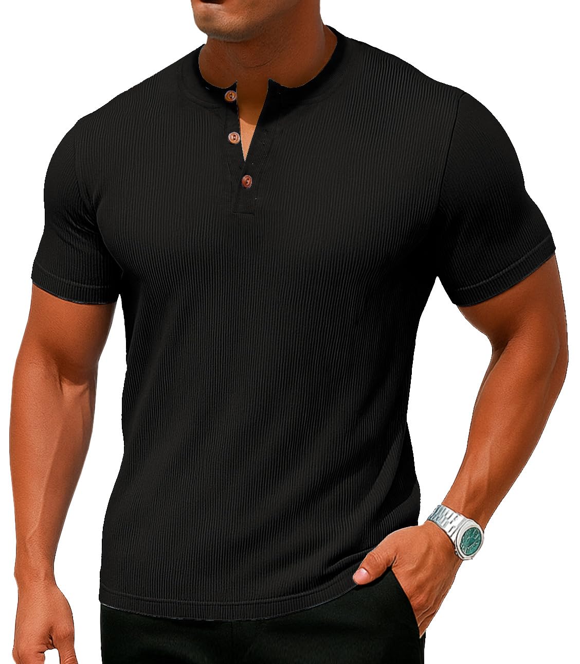 Sailwind Mens Muscle Henley Shirts Lightweight Workout T-Shirt Gym Tee Athletic Short Sleeve with Button
