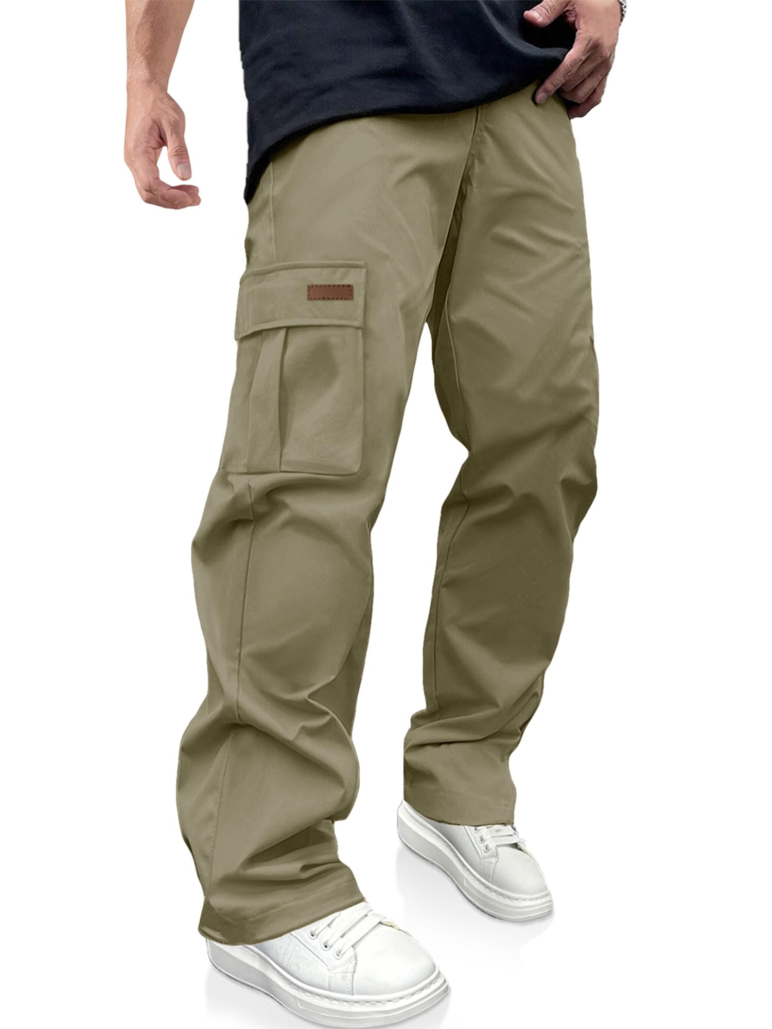 PLEPAN Men's Casual Cargo Pants Drawstring Hiking Workout Tactical Joggers Sweatpants for Men with Pockets