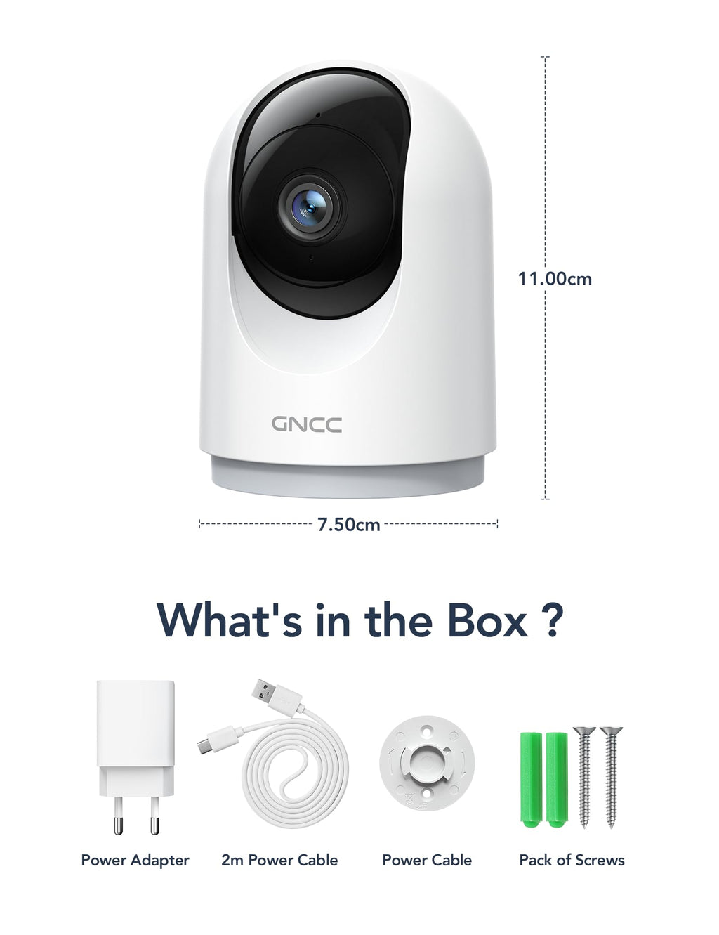 GNCC Indoor Security Camera, 2K Cameras for Home Security with Motion Detection, Baby/Pet Camera with Phone App, Night Vision, 2-Way Audio, TF/Cloud Storage, Works with Alexa & Google Home, 2.4G WiFi