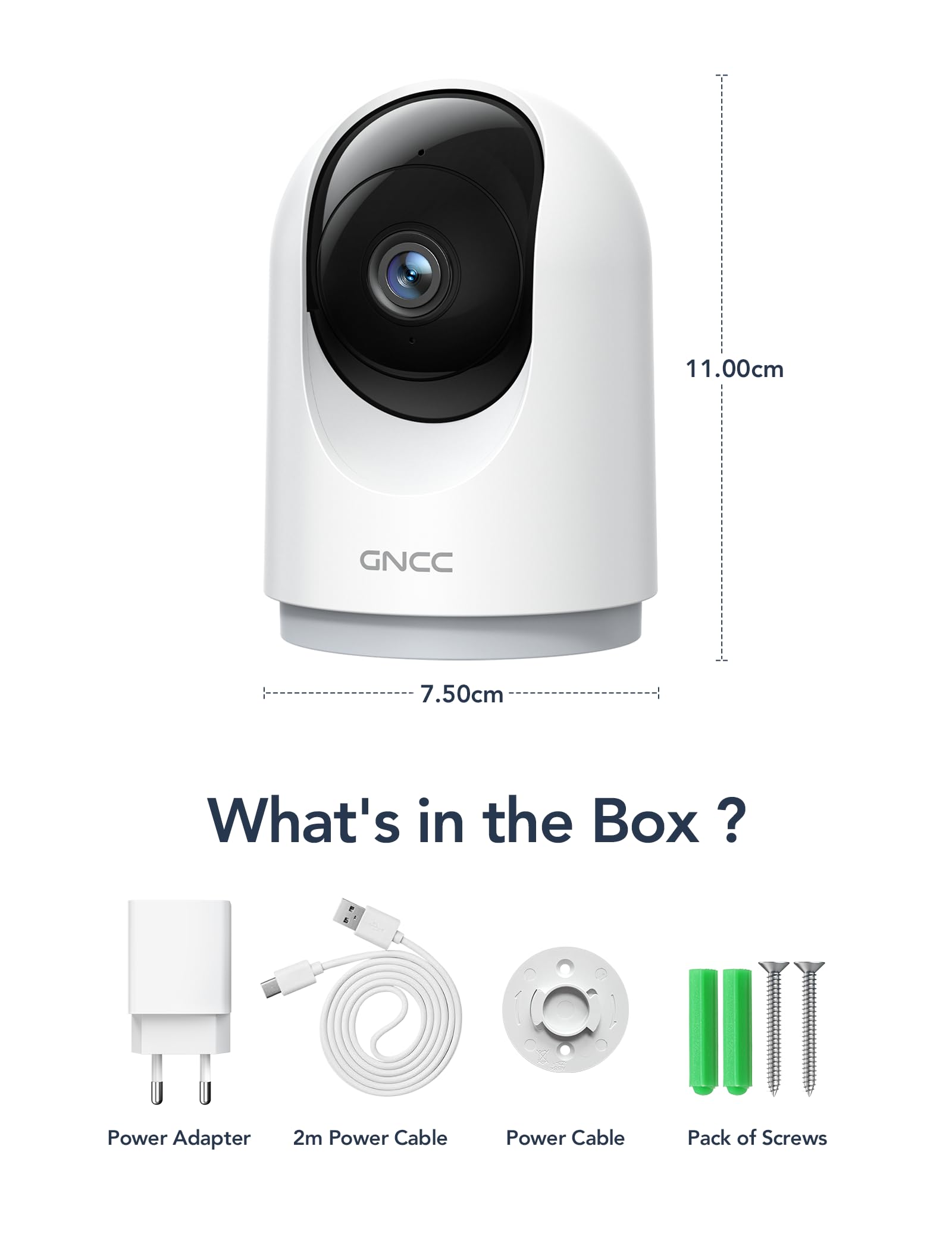 GNCC Indoor Security Camera, 2K Cameras for Home Security with Motion Detection, Baby/Pet Camera with Phone App, Night Vision, 2-Way Audio, TF/Cloud Storage, Works with Alexa & Google Home, 2.4G WiFi