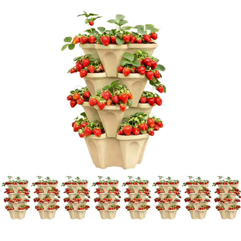 Vertical Garden Planter 4 Tier Stackable System 16 Plants, Space Saving Herb, Strawberry & Food Crop Planter with Center Support Hole for Indoor Outdoor Gardening