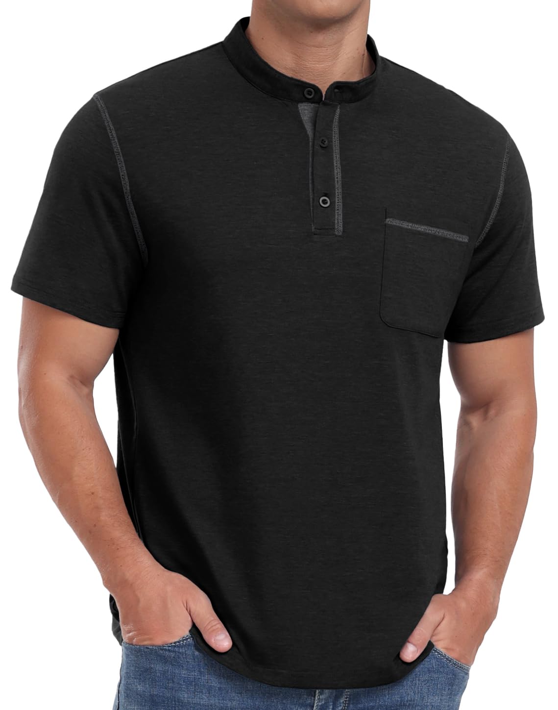 Sailwind Mens Henley Shirts Short Sleeve Summer Casual Classic Cotton T Shirts Pocket Button Shirt